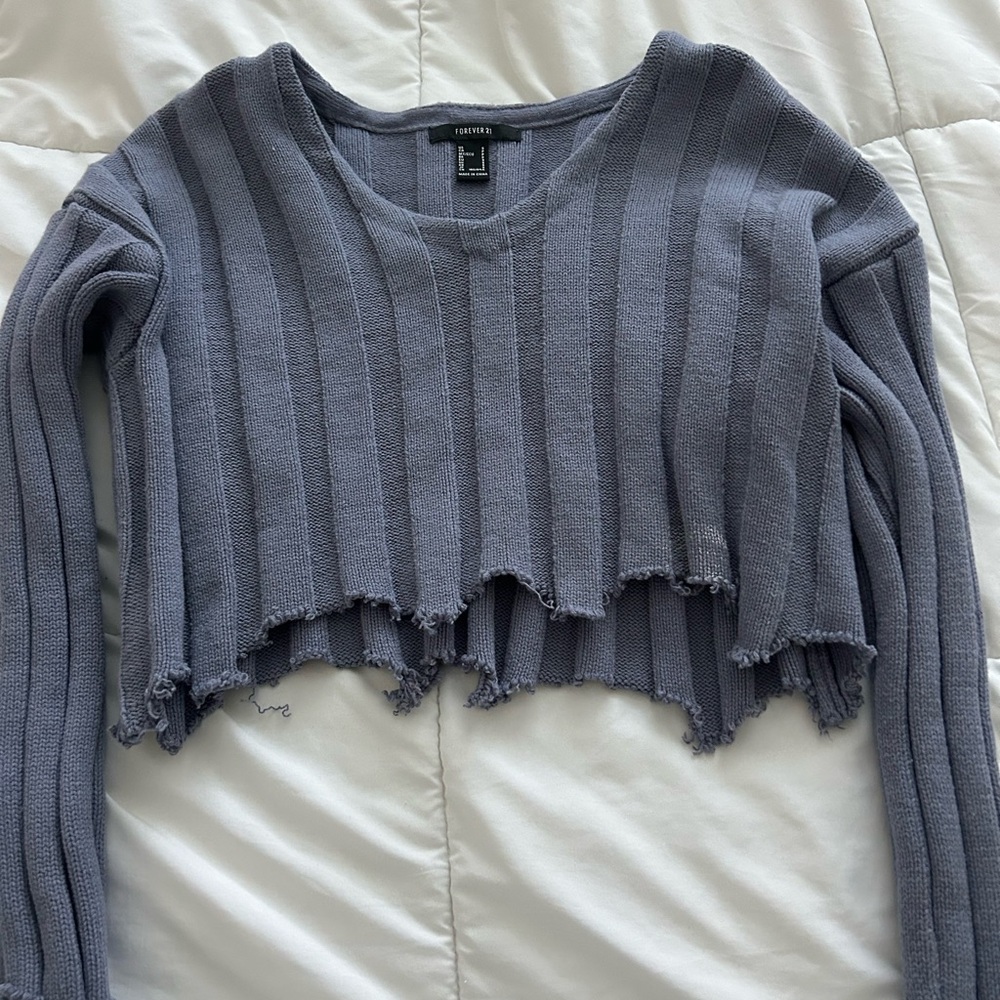 Gray Ribbed Cropped Sweater
